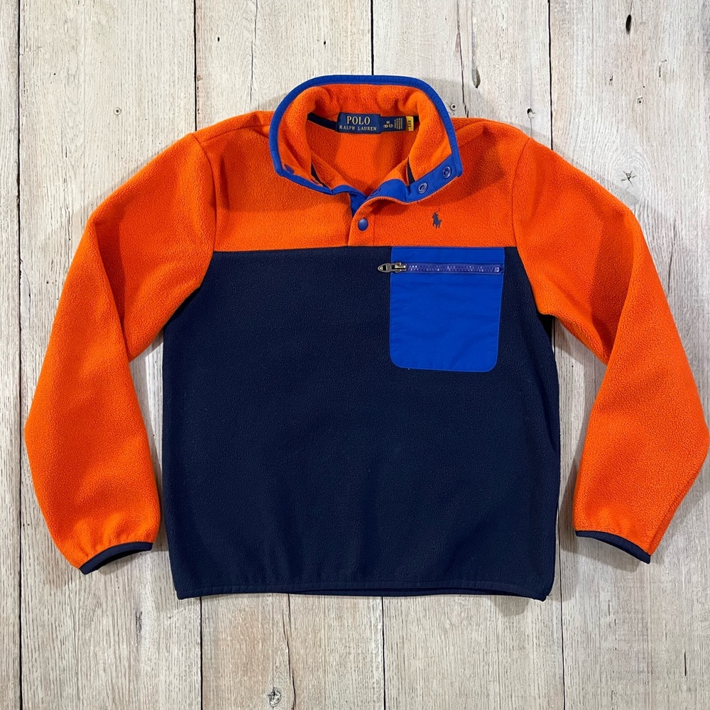 Polo Ralph Lauren Fleece Jacket Youth Medium 1/4 Snap Performance Pullover Blue